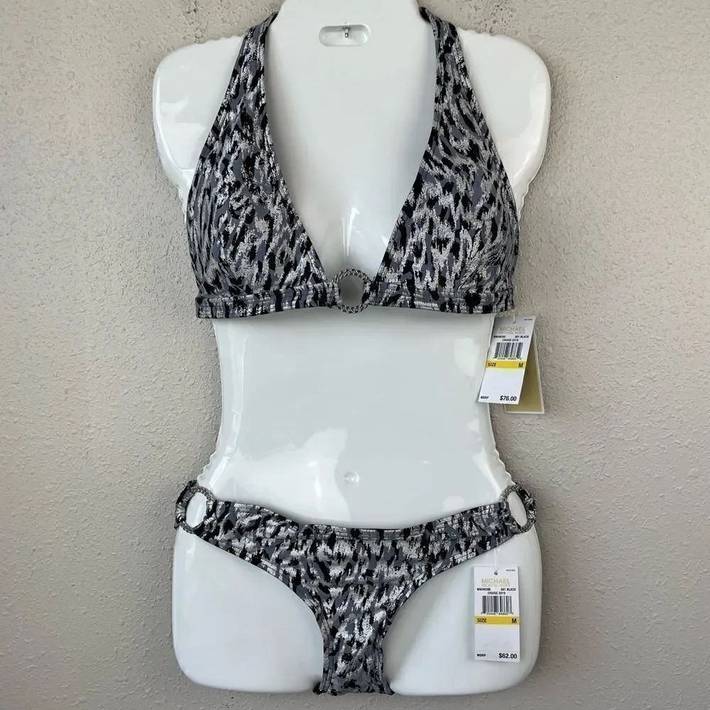 MICHAEL Michael Kors Metallic Silver and Black Bikini Sizes S or M